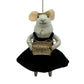 WOOL MOUSE 4"X5" BLACK DRESS HOLDING A GOLD GIFT BOX ORNAMENT