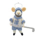 WOOL MOUSE 4"X5" BLUE SWEATER PLAYING HOCKEY ORNAMENT