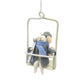 WOOL MOUSE 3.5"X6.5" GREY OUTFIT ON A CHAIRLIFT ORNAMENT