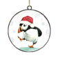 METAL DISC 4" PUFFIN WEARING RED SANTA HAT ORNAMENT