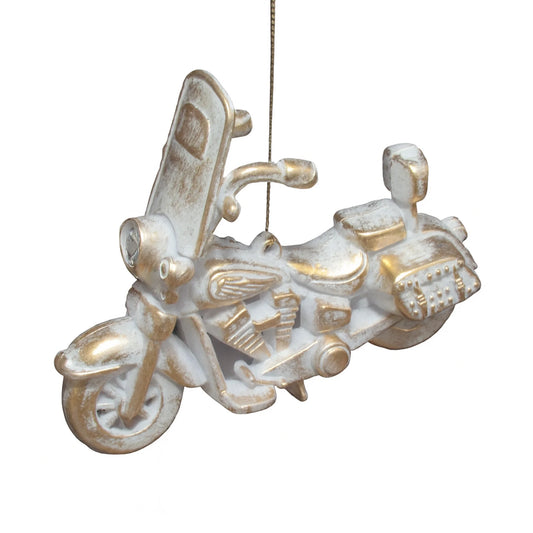 MOTORCYCLE WHITE BRUSHED GOLD 4.7" ORNAMENT