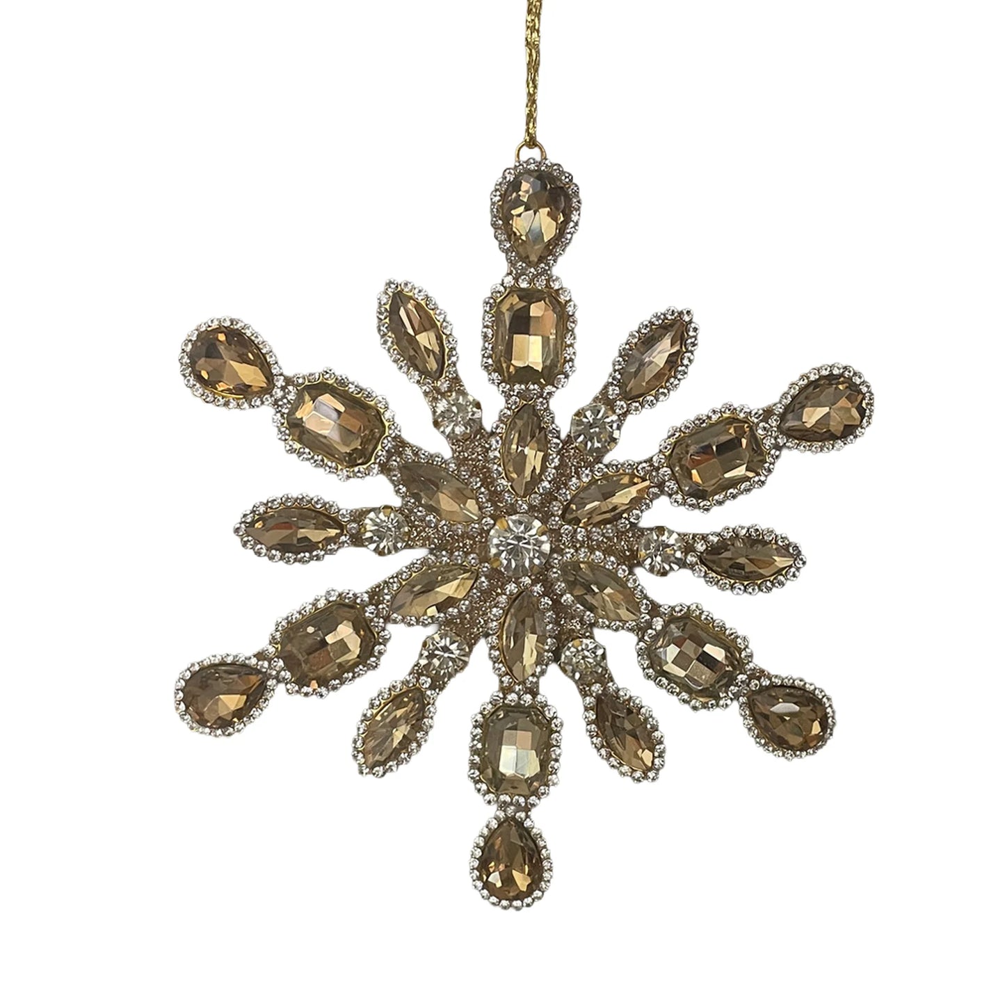 ACRYLIC SNOWFLAKE 5" VINTAGE GOLD JEWEL ORNAMENT