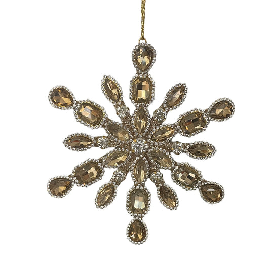 ACRYLIC SNOWFLAKE 5" VINTAGE GOLD JEWEL ORNAMENT
