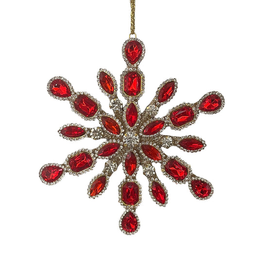 ACRYLIC SNOWFLAKE 5" RED RUBY JEWEL ORNAMENT