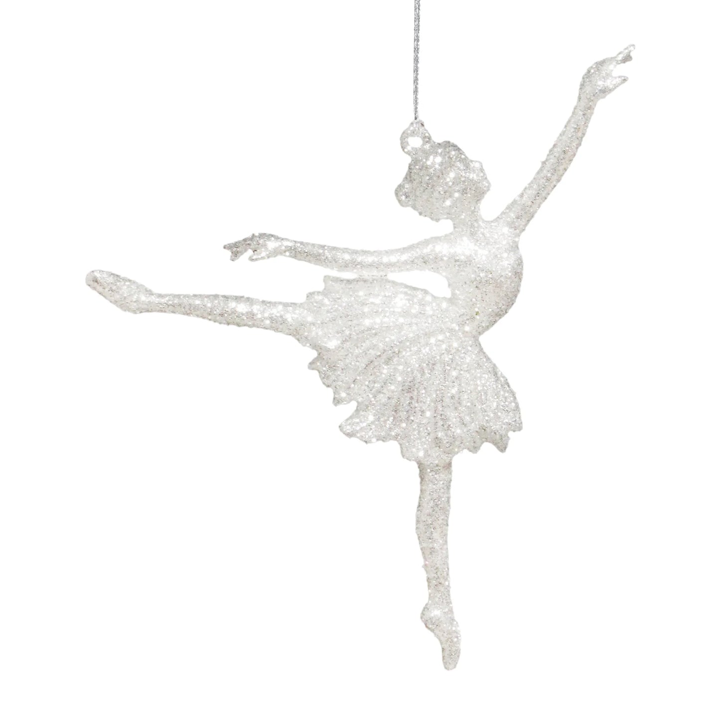 BALLERINA BRIGHT SILVER SPANGLE GLITTER 6.3" ORNAMENT
