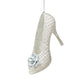 HIGH HEEL BRIGHT SILVER SPANGLE GLITTER W/CAMELLIA 4.2" ORNAMENT