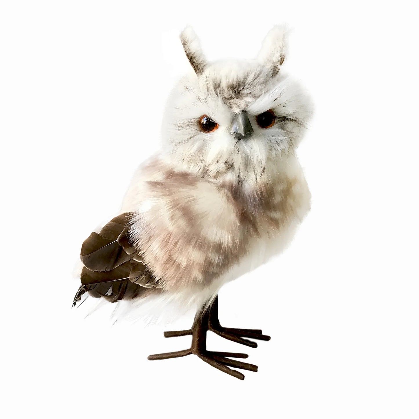 OWL STANDING FAUX FUR 12" GRAY