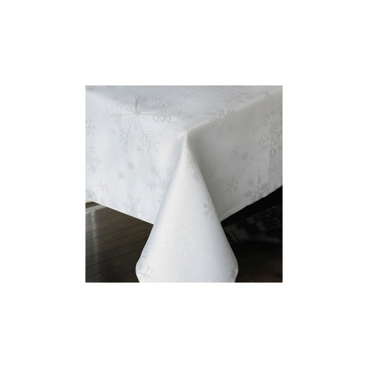 Luxe Glitter Snowflake Table Cloth White/Silver (70" Round)