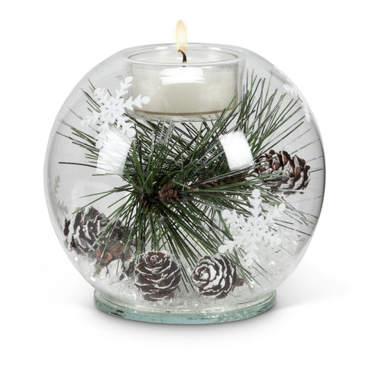 Pine Bough & Snow Tealight Holder