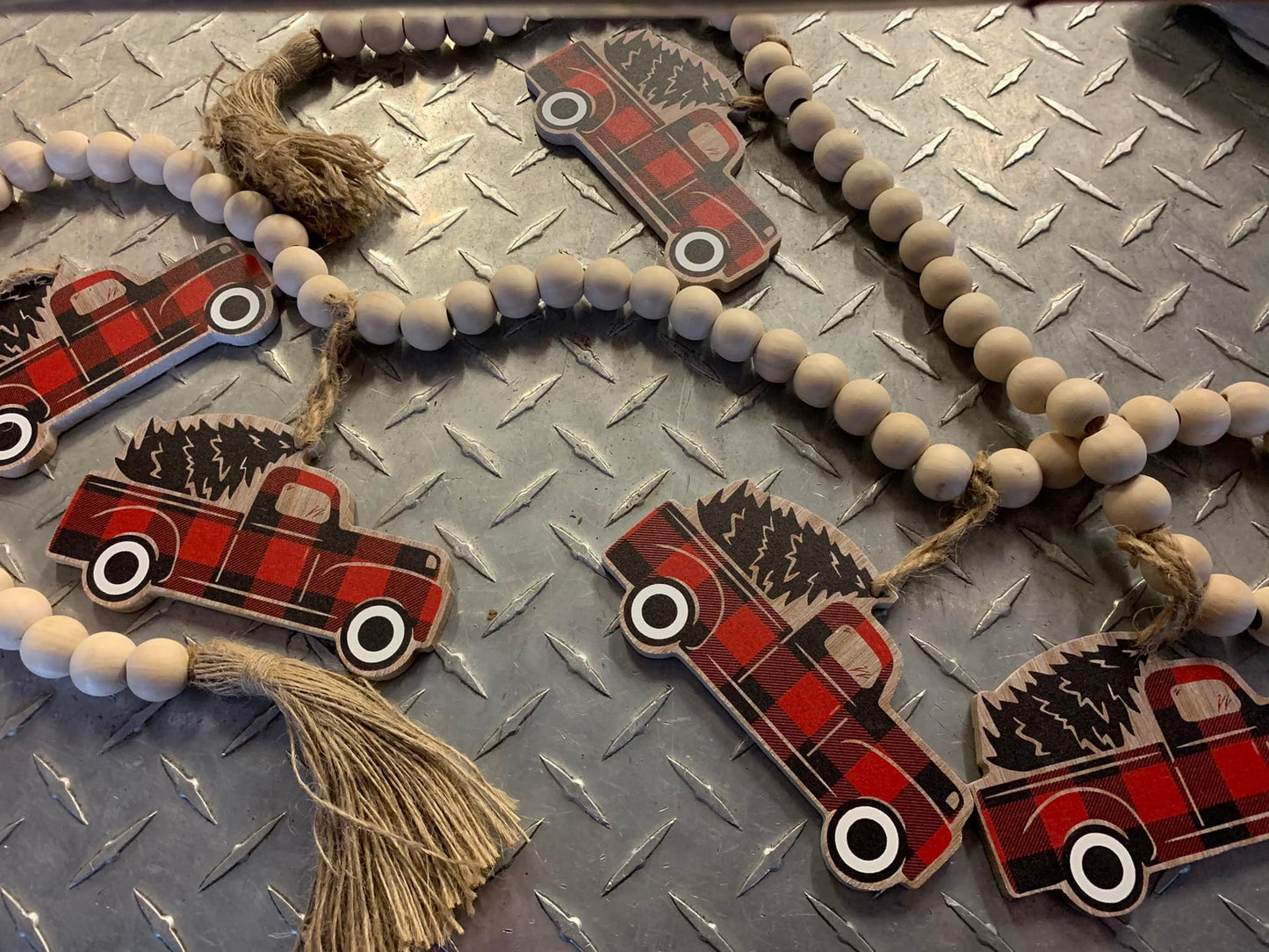 Red Buffalo Check Christmas Truck Bead Garland
