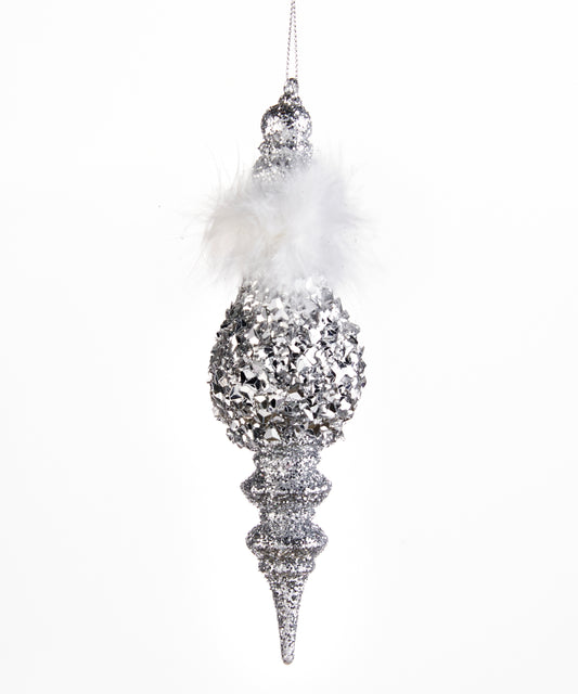 Silver Finial Ornament w/Feathers