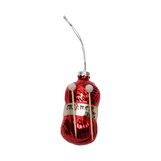 Knitting Glass Ornament Red