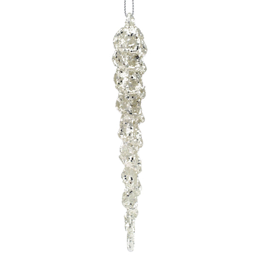 GLASS ICICLE 6″ CLEAR W/GLITTER