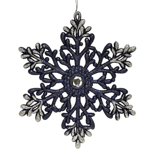 NAVY SNOWFLAKE 6″ W/SILVER GLITTER