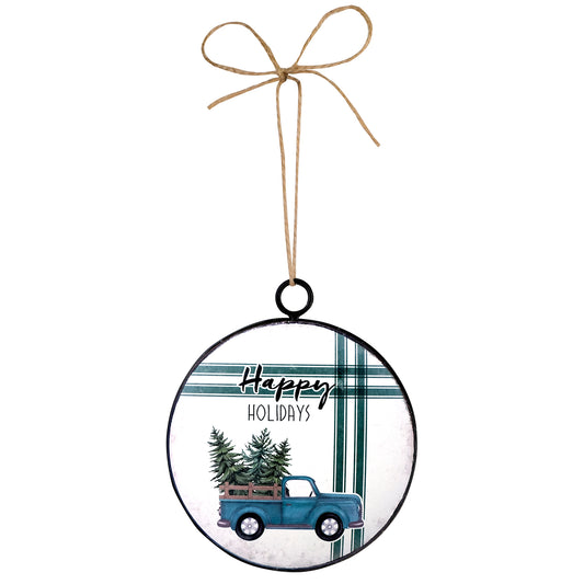 METAL DISC 4″ BLUE TRUCK W/ TREES