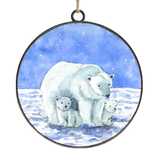 METAL DISC 4″ POLAR BEAR ORNAMENT.