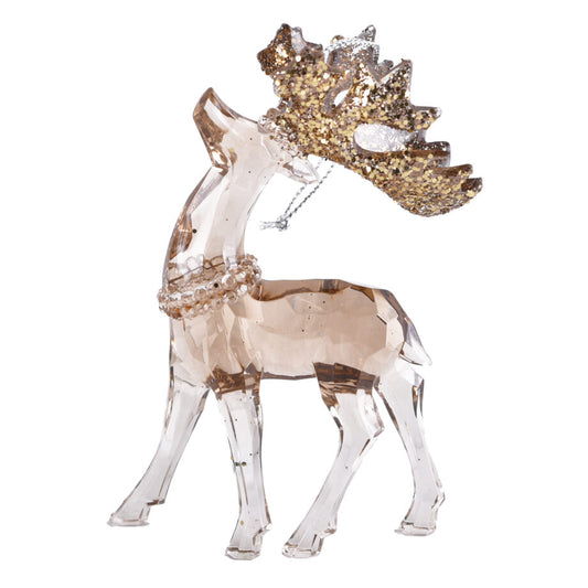 ROSE GOLD/CLEAR REINDEER 4.25″ W/ BRN GLTR HORNS ORNAMENT