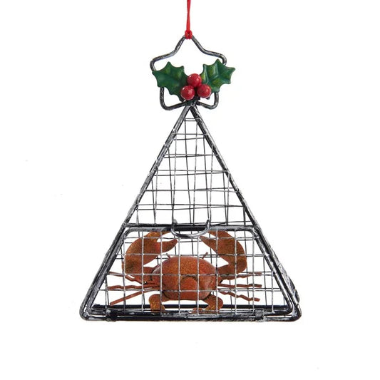 4"WIRE HANGING CAGE W/CRAB ORNAMENT