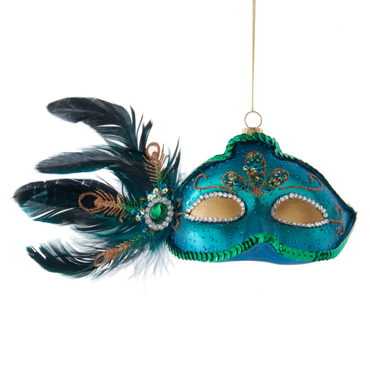 9"GLASS PEACOCK MASK ORNAMENT