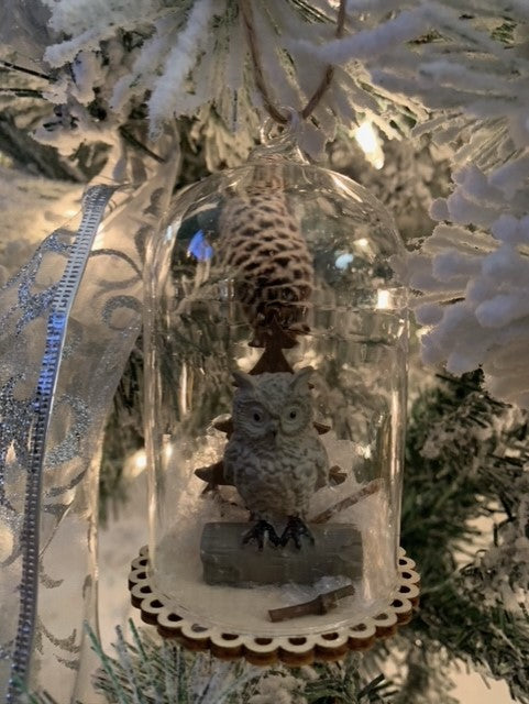 OWL IN GLASS DOME ORNAMENT