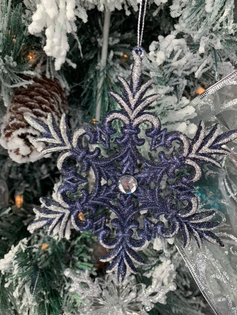 NAVY SNOWFLAKE 6″ W/SILVER GLITTER